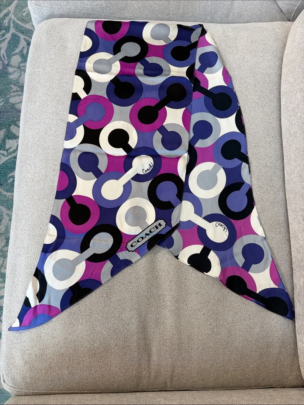 COACH Purple Multi Geometric Silk Scarf